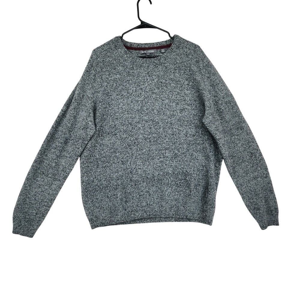Slate & Stone Crewneck Sweater XL Mens Gray Lambswool Marled Knit Pullover Cabin